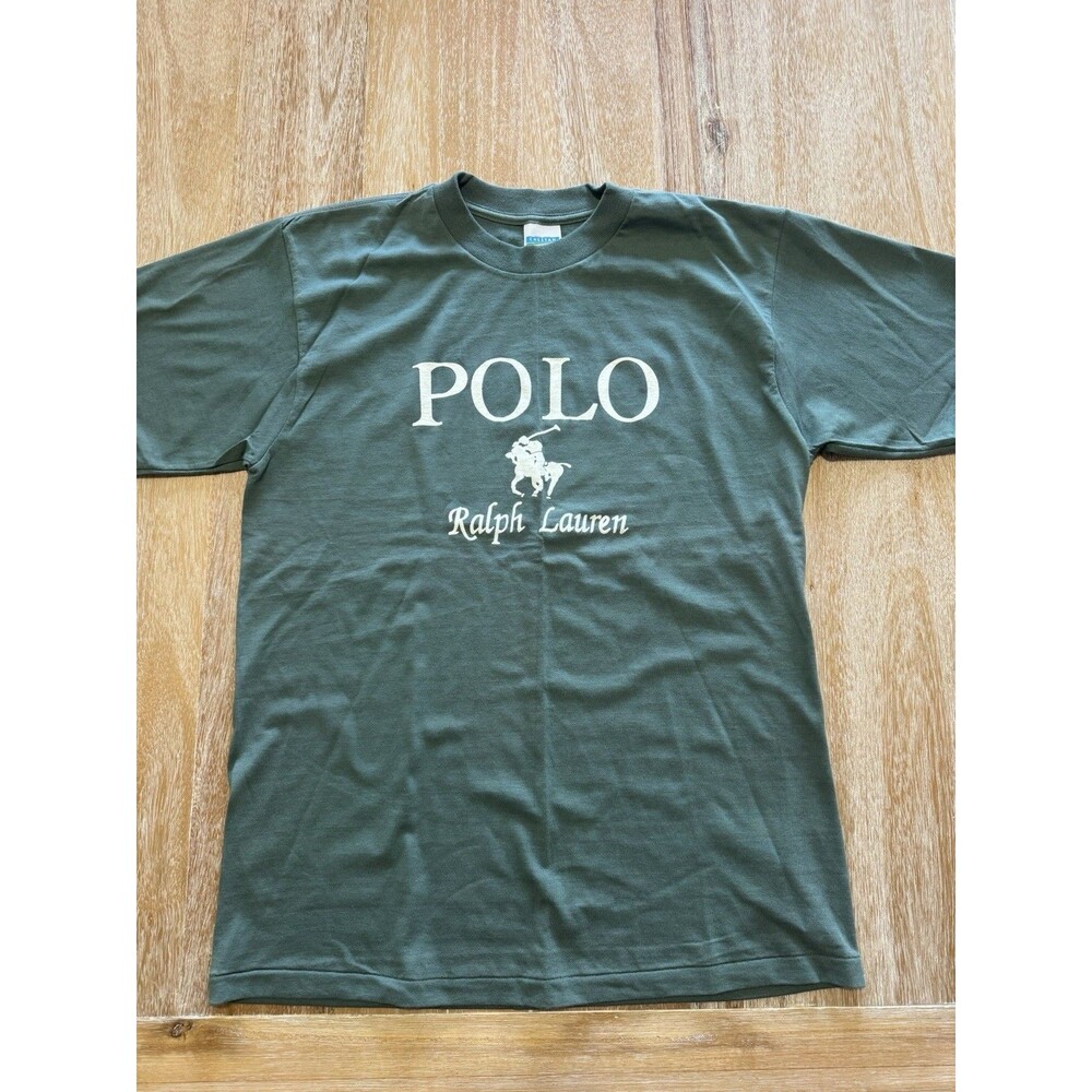 Vintage 90s Polo Ralph Lauren Bootleg T Shirt Mens L Green Single Stitch Cheetah